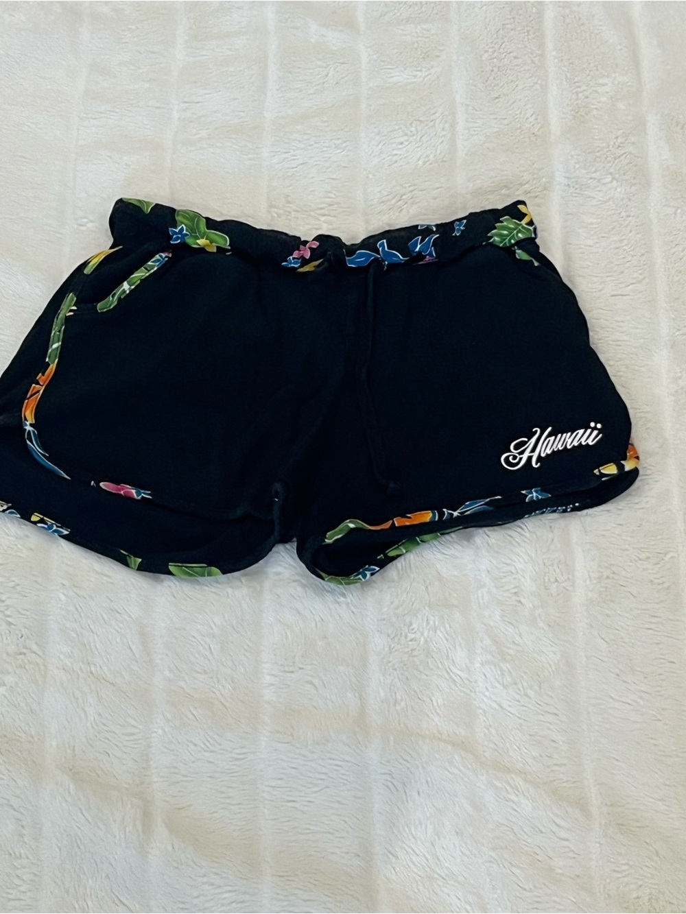 Hawaii Black Floral-Trim Women's Lounge Shorts